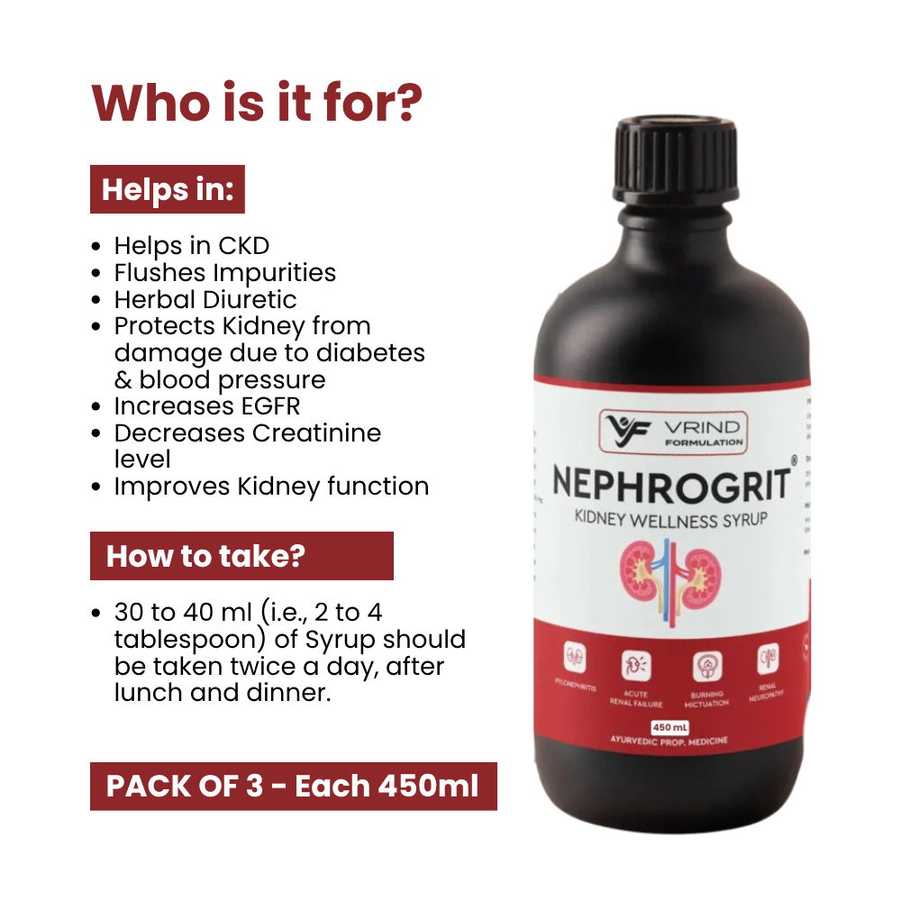 Kidney Wellness Syrup | Helps in CKD | Kidney Detox, Restores Functions | Recommended by Health Professionals - Nephrogrit - Kidney Wellness